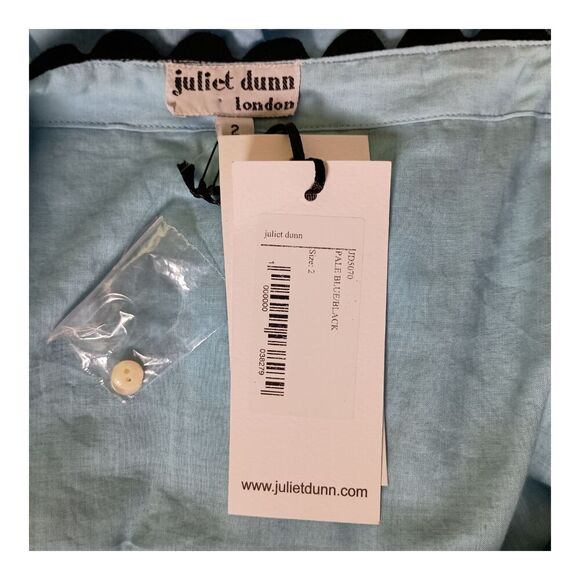 Juliet Dunn Tuckernuck Midi Dress Tie Shoulder Cotton Button Blue Black US 6-8 - Picture 4 of 8